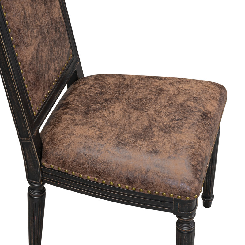 Chaises rembourrées en tissu de polyester brun, ensemble de 2 chaises, noir sablé, Brun, Sablage au jet noir