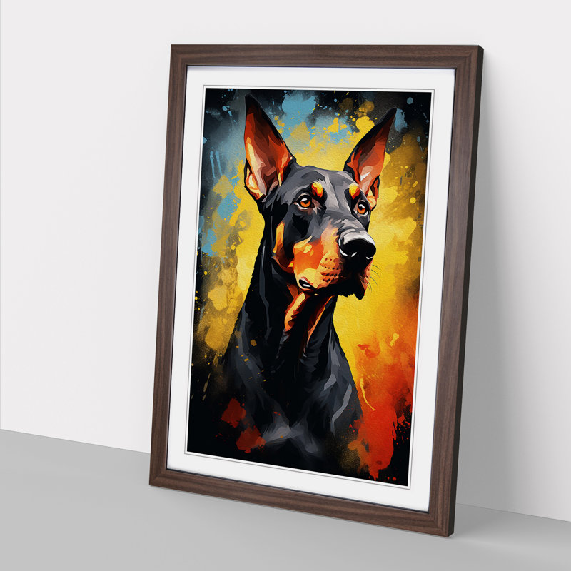 Doberman - Single Picture Frame Print on Wood, Walnut Framed, 34cm H x 25cm W