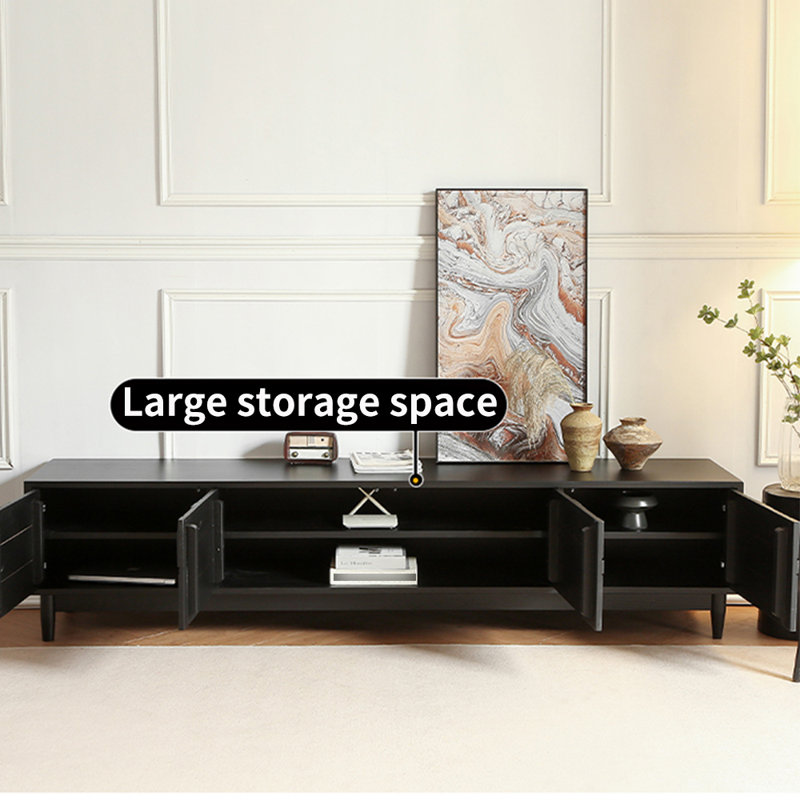 American style retro carved TV stand, Black, 19.69”H x 78.74”W x 17.72”D