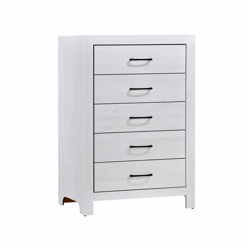 Commode de rangement blanche à 5 tiroirs avec quincaillerie noire 1 pièce