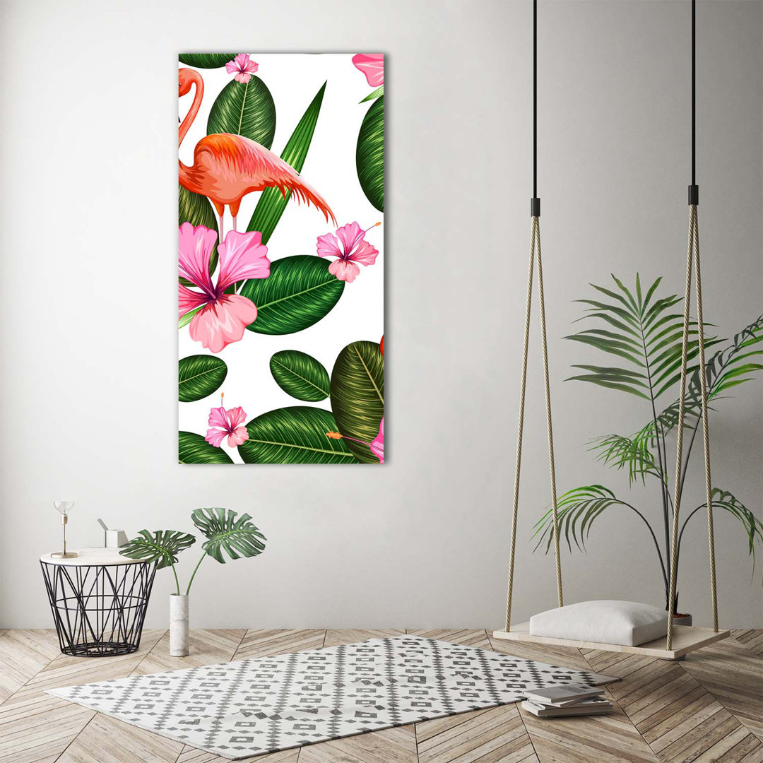 Flamingos und Blumen - Kunstdrucke auf Segeltuch