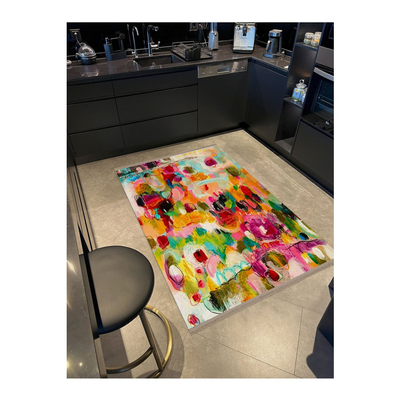 Tapis multicolore à motif abstrait multicolore lavable à la machine, Sous-tapis rectangulaire 4 pi 7 po x 6 pi 7 po inc