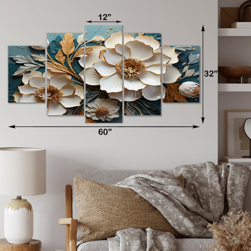 Blanc et bleu, charmante fleur printanière, élégance III - fleurs, art mural multi-panneaux