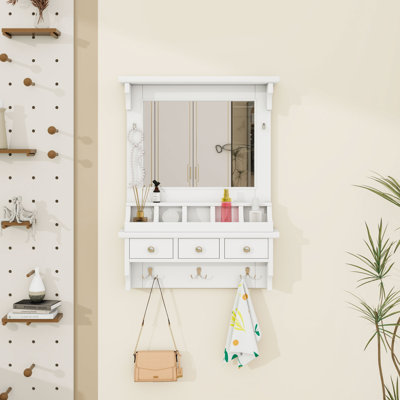 Floating Makeup Vanity with Mirror, Drawers, Pockets and Hooks