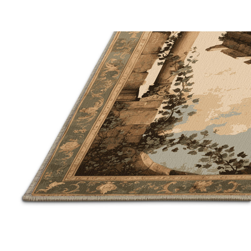 Tapis brun français lavable à la machine, Rond 7 pi