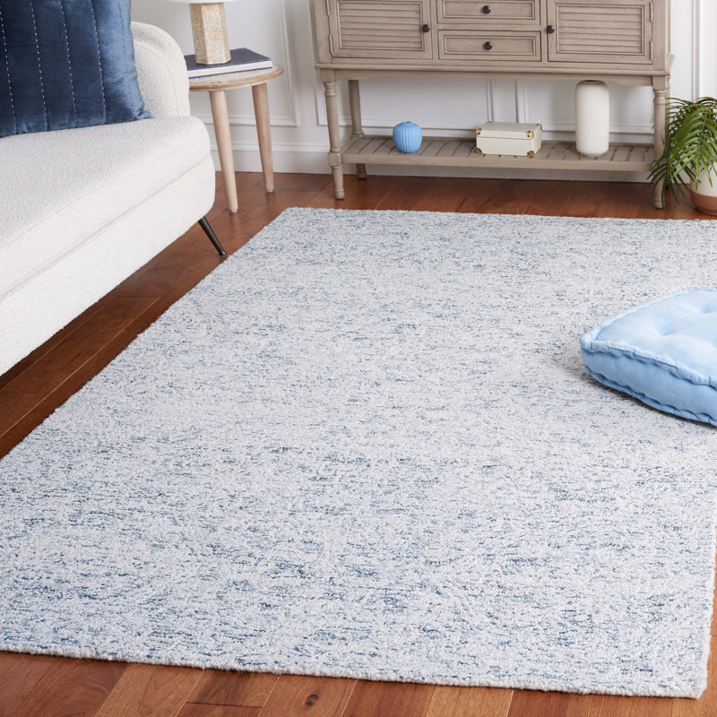 Tapis bleu clair / ivoire en polyester touffeté à la main Peterec, Rectangle 6 pi x 9 pi
