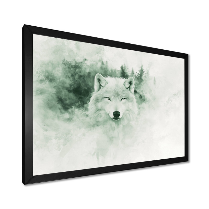 Loup dans le brouillard de la forêt - loup, salon d'art mural, Reproduction encadrée d'une seule photo sans pass, Noir