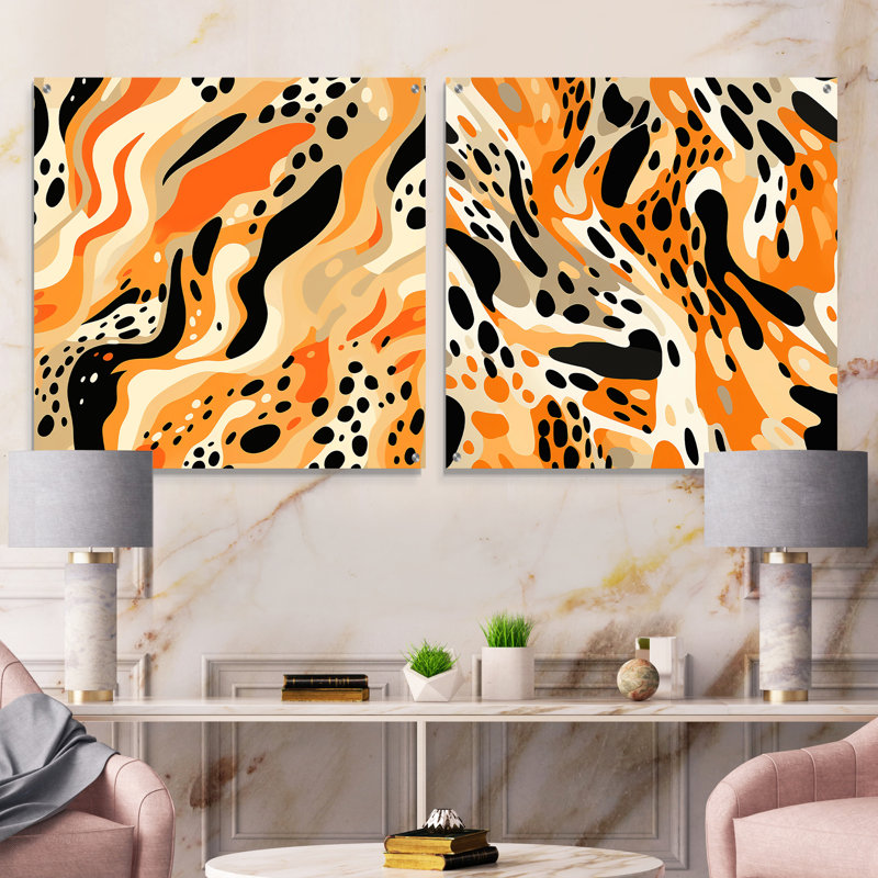 Dailani - Ensemble de 2 peintures murales abstraites en acrylique, H 16 po x l 33 po