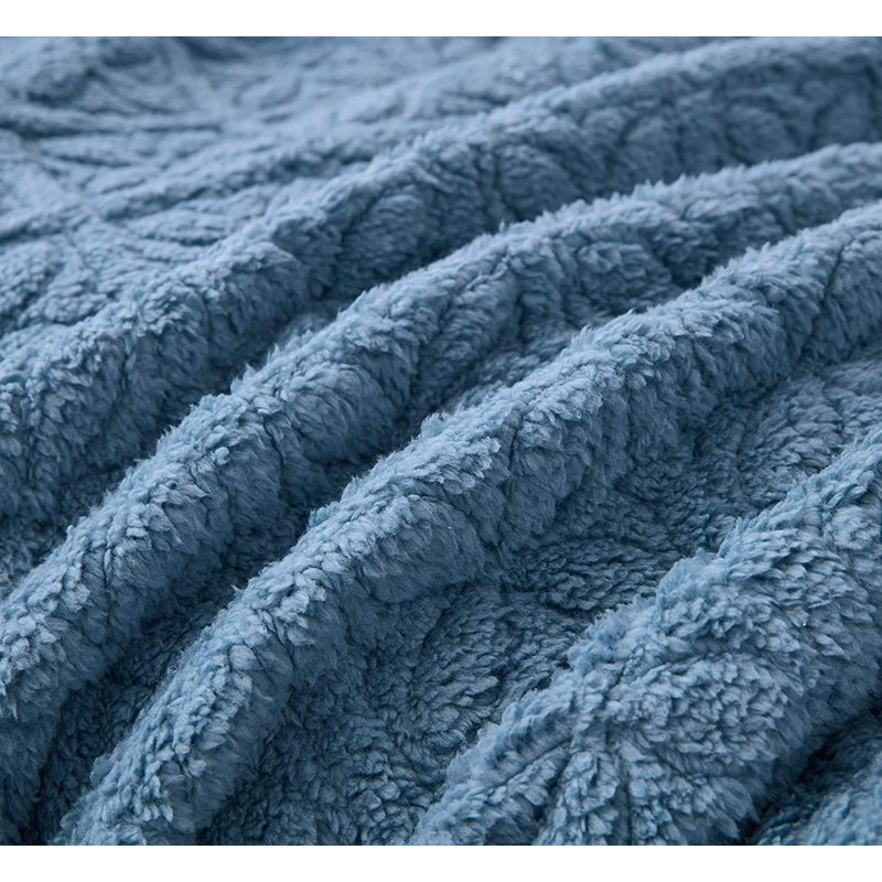 3 - Piece Reversible Floral Quilt Set, Sherpa Blanket with Shams, Blue, Queen Quilt + 2 Standard Shams