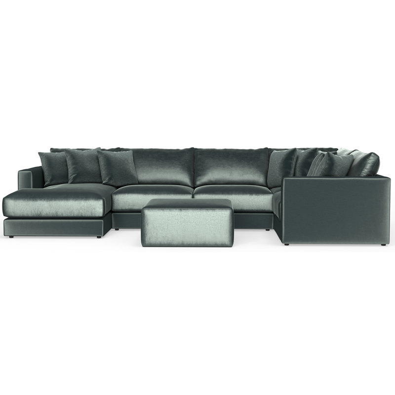 Nyrie 5-piece Modular Sectional And 1 Included Cocktail Ottoman, Green Polyester, Right Hand Facing