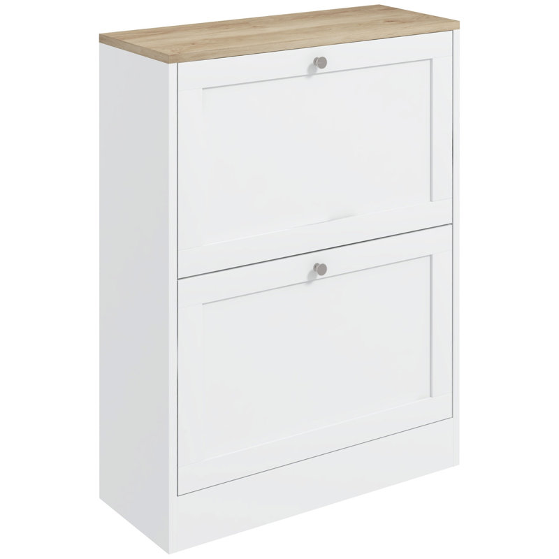 Slim Shoe Cabinet For Entryway, Modern Hidden Shoe Storage Cabinet With 2 Flip Drawers And Adjustable Shelves For 12 Pairs Of Shoes, White, Sideboard