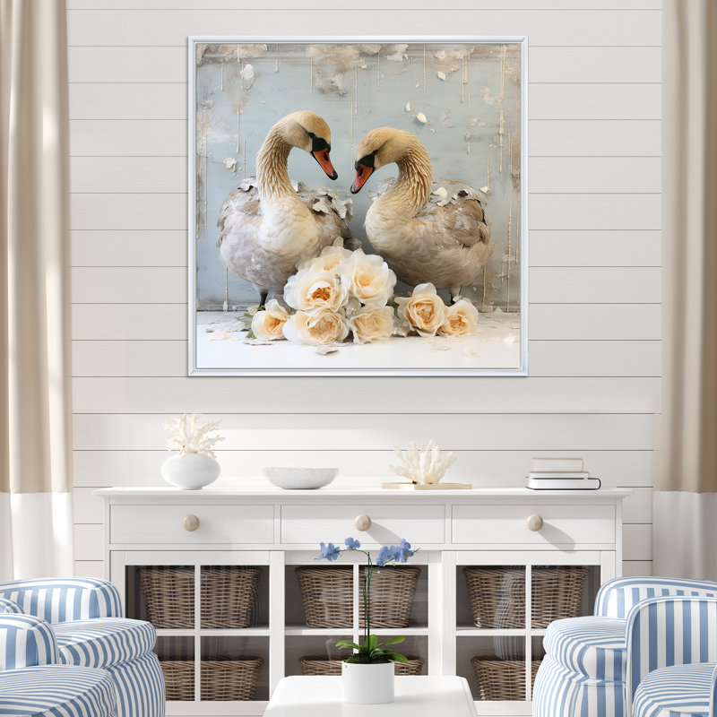 «White Blooming Swan Beauty - Swans Animal», art mural, H 30 po x l 30 po, Blanc