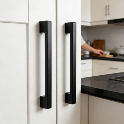 Matte Black Cabinet Handles And Drawer Pulls, 30 Pack Stainless Steel Kitchen Cabinet Hardware With 5 Inch Hole Centers, Modern Square Design