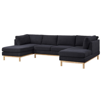 Black Sectional With 10" Seat Back Height For Extra Support Stylish Double Chaise & Solid Wood Legs