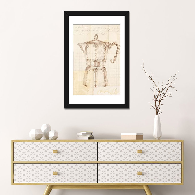 «Authentic Coffee III», impression sur toile, H 24 po x l 16 po x P 1 po, Papier d'art encadré noir, Blanc