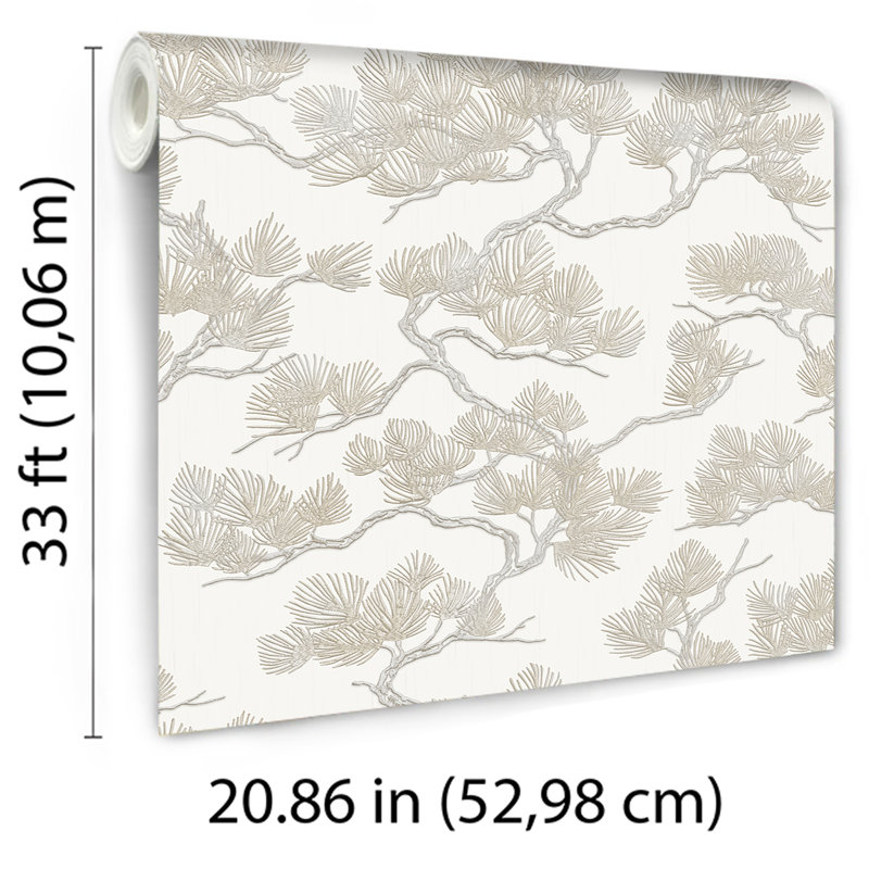 Embroidered Pine Tree Wallpaper, Beige