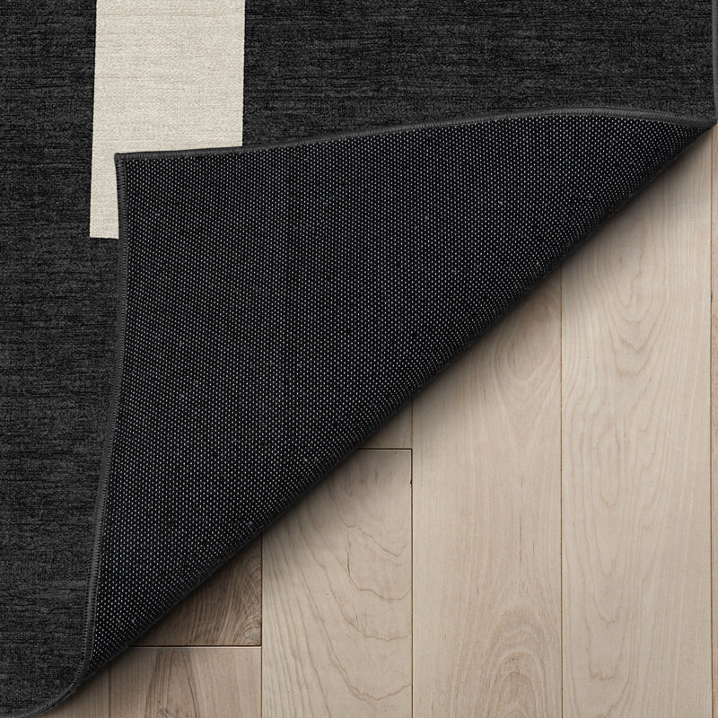 Kehr Canyon Geometric Black Flatwoven Rug – Easy Clean & Durable, Rectangle 5' x 3'3"