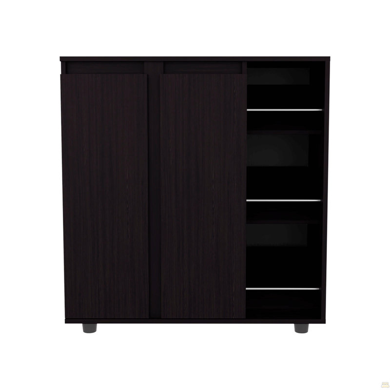 Armoire de rangement pour chaussures à 2 portes avec tablette, Wengé