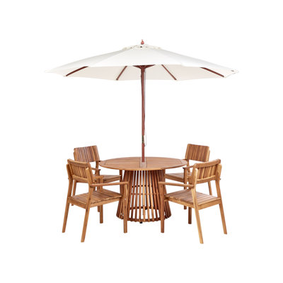 Kyro 4 - Person Acacia Solid Wood Patio Dining Set Umbrella Hole Included Rectangular Table