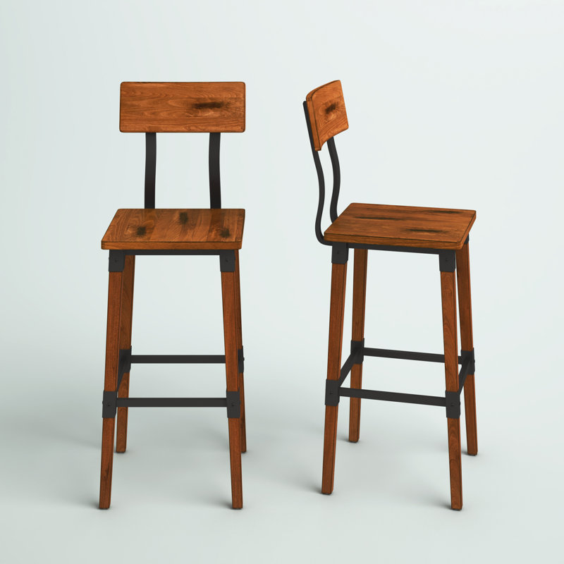 Ensemble de 2 tabourets de bar en bois de style industriel et industriel de qualité commerciale Lazro, Noyer, 2