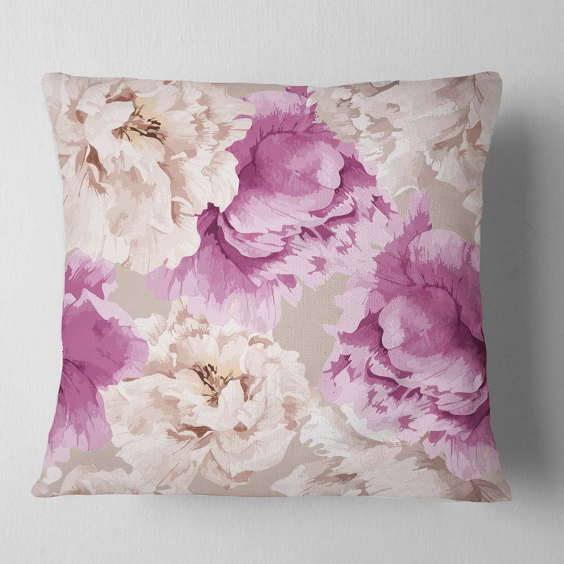 Motif floral pivoine - coussin à imprimé floral, 16 po x 1 po, Coussin décoratif