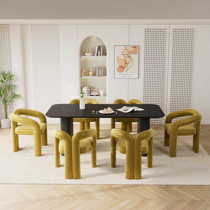 Double Pedestal Dining Set with Chairs, Olive Green, 7