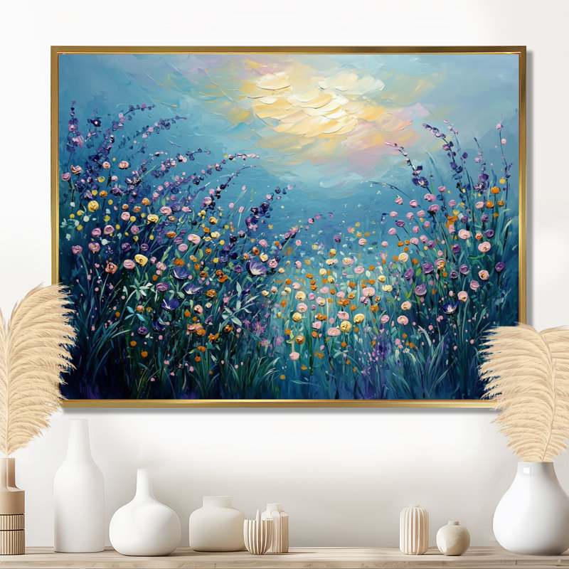 Gerace Dreamscape Wildflowers Sunrise Field - Fleurs murales, art mural, Impression encadrée flottante, H 16 po x l 32 po