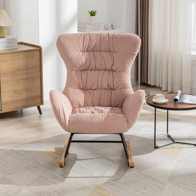 Banita Teddy Upholstered Nursery Rocking Chair With Solid Wood Legs,High Back