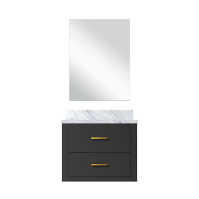 Meuble-lavabo noir simple avec comptoir en acrylique et miroir - Fermeture amortie, construction en bois massif, dimensions du comptoir : 61 cm (L) x 46 cm (P), panneaux décoratifs.
