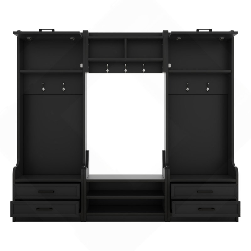 4-In-1 Detachable Hall Tree With Storage And 7 Hooks, Black