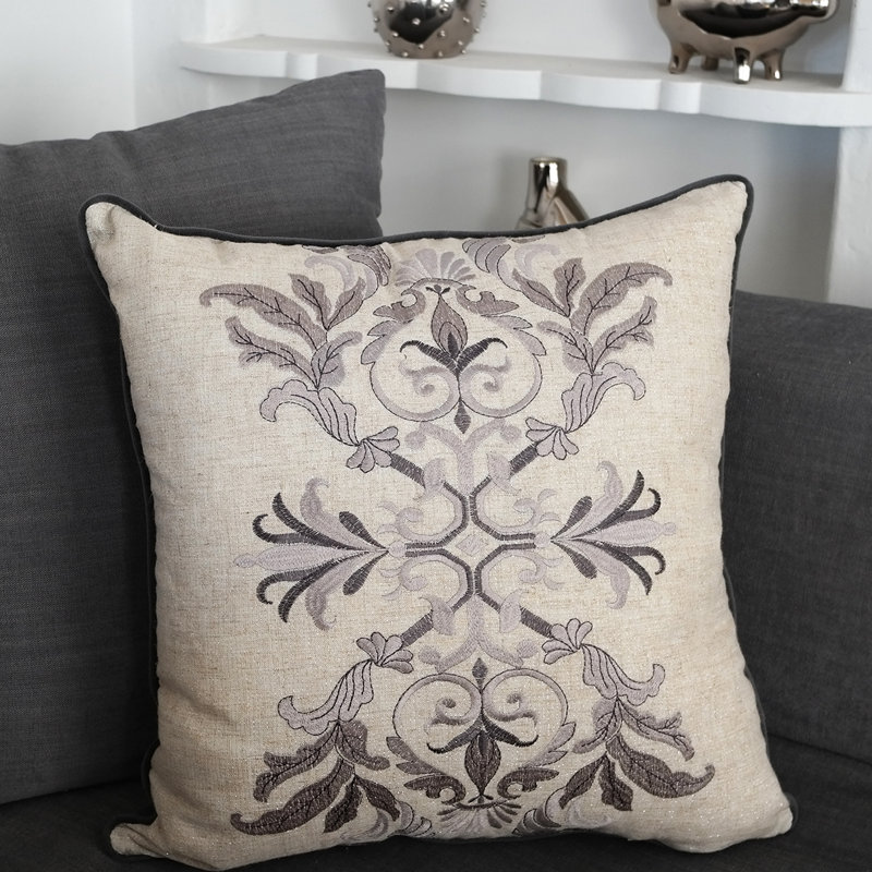 Embroidered Linen Throw Pillow