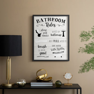 Rules of the Bathroom Framed Print - Solid Wood