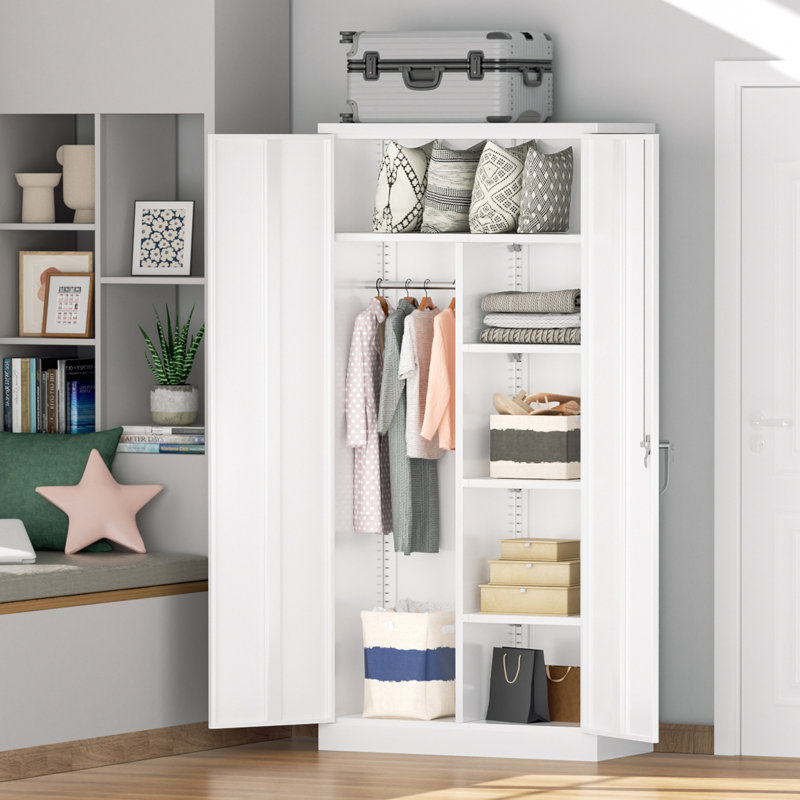 36 Inch Wide Metal Nordman Storage Cabinets with Lock and Adjustable Shelves(72'' H X 36'' W X 18'' D), White, White