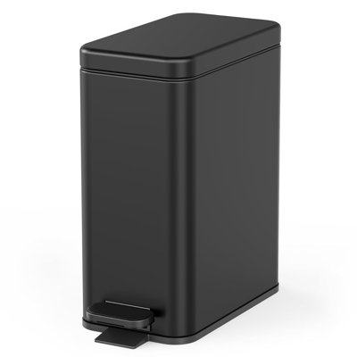 2.6 Gallon Stainless Steel Step Trash Can, Soft Close Lid Small Black Waste Basket for Bathroom Bedroom RV