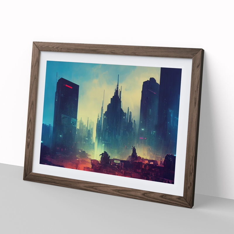 Glowing City Skyline Architecture - Framed Print