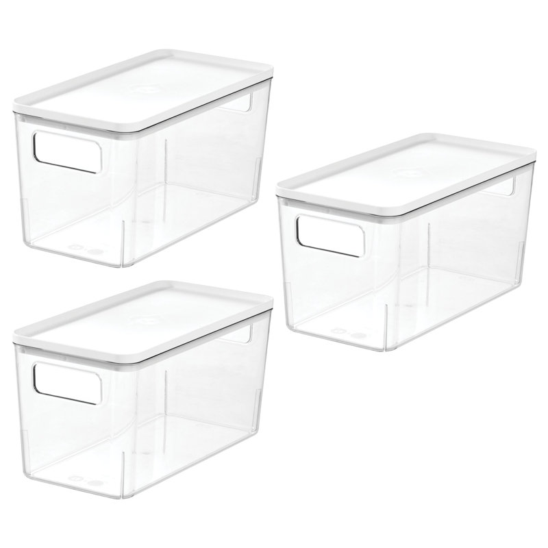 Bac à garde-manger avec couvercle - Bac de rangement en plastique avec poignées pour réfrigérateur ou armoires de cuisine