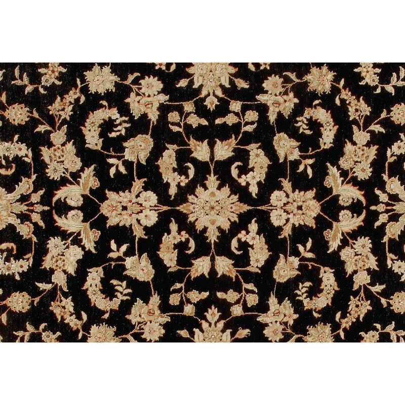 Hand Knotted Oriental Area Rug in Black/Beige, Rectangle 6' x 9'