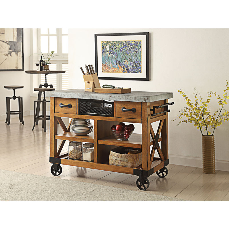 Chariot de cuisine à roulettes avec plateau en bois manufacturé Kailey