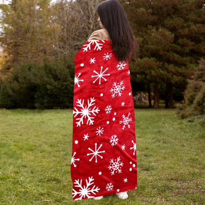 Jeté de Noël pour une élégante caravane d'hiver - Jeté flocon de neige rouge en microfibre de qualité supérieure, doux, moelleux, chaud et léger pour canapé, canapé, lit, 50 po x 60 po