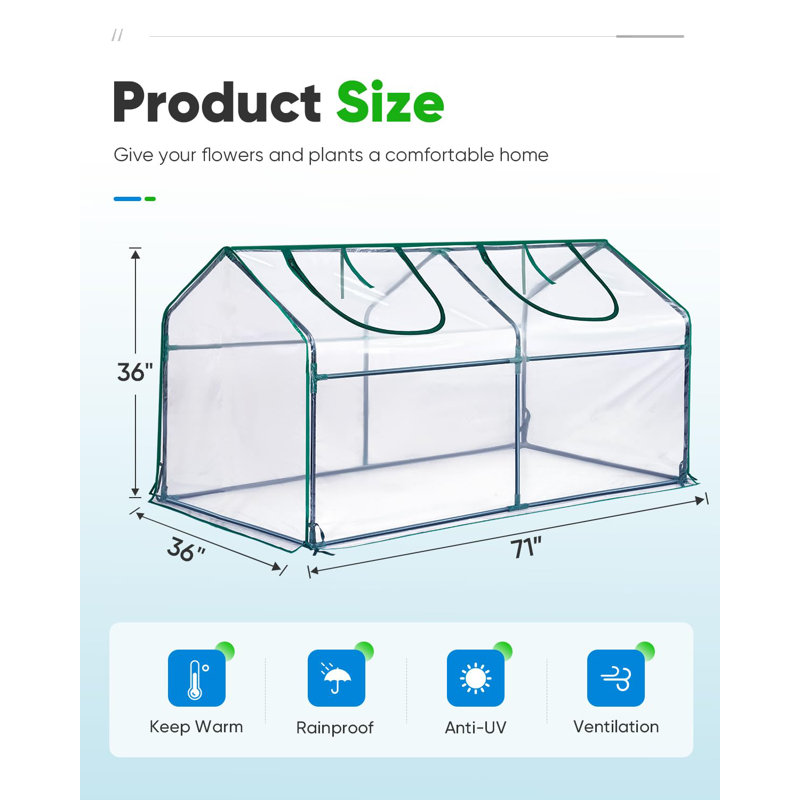 Mini serre cloche portable 71 po x 36 po x 36 po Quictent, imperméable, résistante aux rayons UV pour l'intérieur et l'extérieur (transparent)