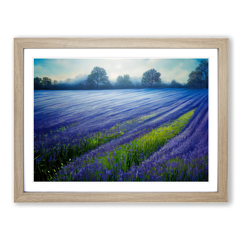 Magnetic Bluebell Field - Framed Print, 46cm H x 64cm W x 2cm D, Oak