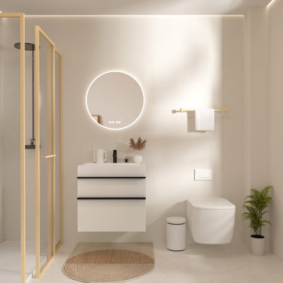 Wall Mounted 24 Inch White Vanity For Bathroom, High-Grade Acrylic Sink, Smooth Soft-Close Drawer Slides, Dual-Color Wood Handles, Storage Boxes Bathroom Vanity, Integrated Basin, Quiet Personalized