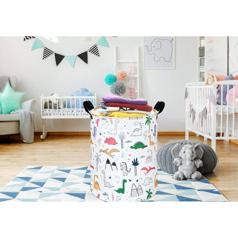 Dinosaur Pattern  Round Laundry Clothes Hamper Laundry Basket With Handles,Storage Organizer Bins Laundry Gift Basket For Room, Bedroom Decor