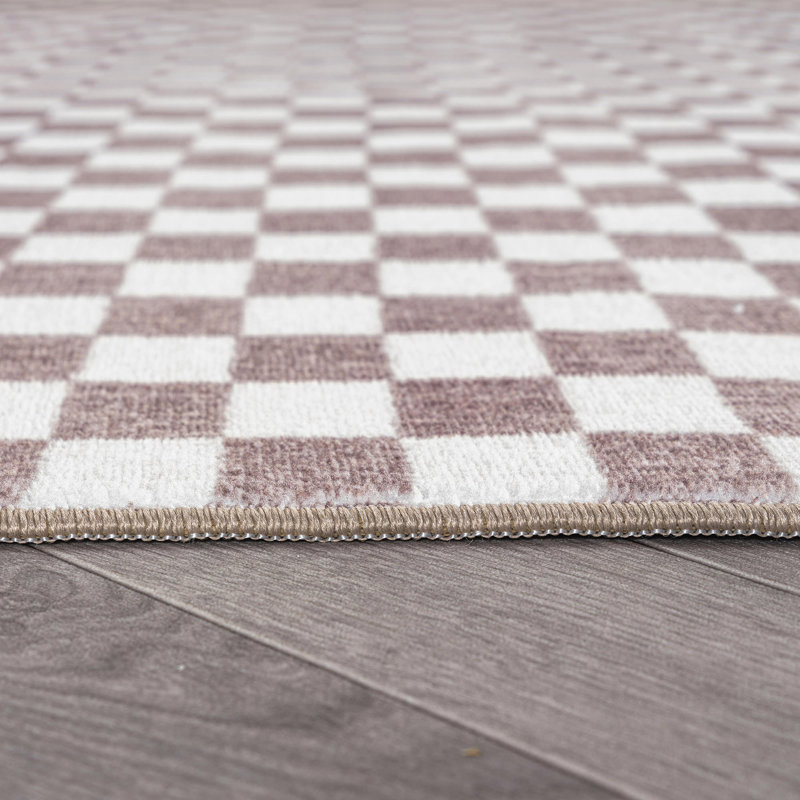 Tapis d'intérieur antidérapant, lavable à la machine, à damier miniature, couleur noyer., Brun, 7'10" x 10'