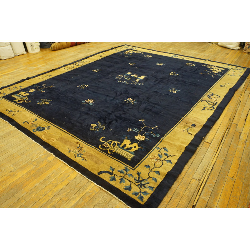 Antique Chinese Room Size Wool Blue Rug