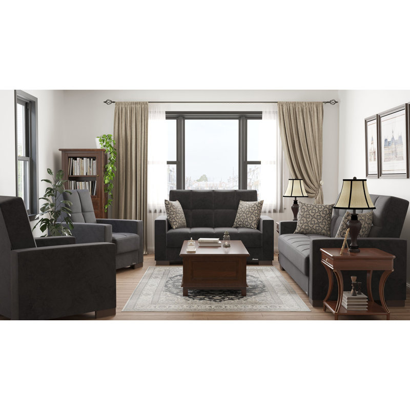 Causeuse convertible avec rangement en microfibre Collection, Noir, noir, noir, noir