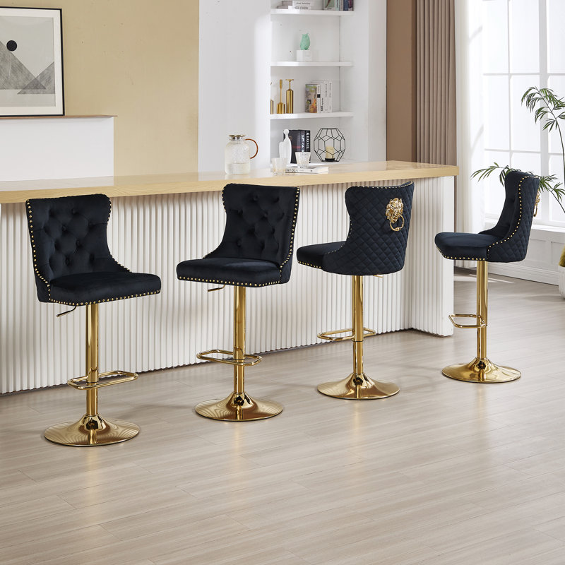 Tabouret de comptoir pivotant à hauteur réglable avec structure en métal, Noir, Doré