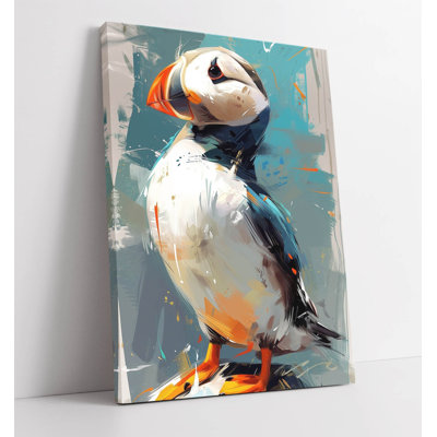 Cool Puffin Impressionist Style Canvas Wall Art Print Picture | Coastal Wildlife Artwork