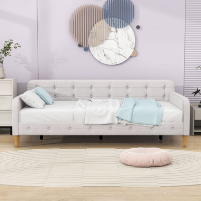 Upholstered Daybed with Linen Fabric and Wood Frame
