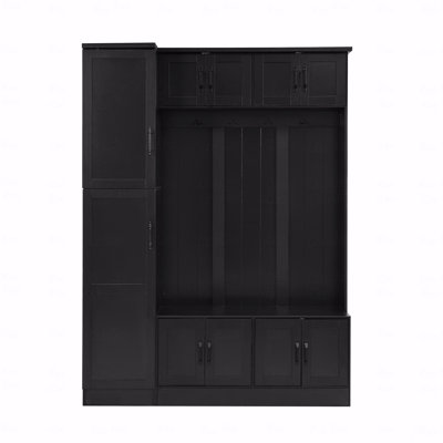 79'' Tall Modern Hall Tree With Storage Function Rack With Shoe, 4-Inch-1 Multifunctional Design For Entryway Use Bench With 6 Cabinets, 4 Coat Hooks And  Adjustable Shelf